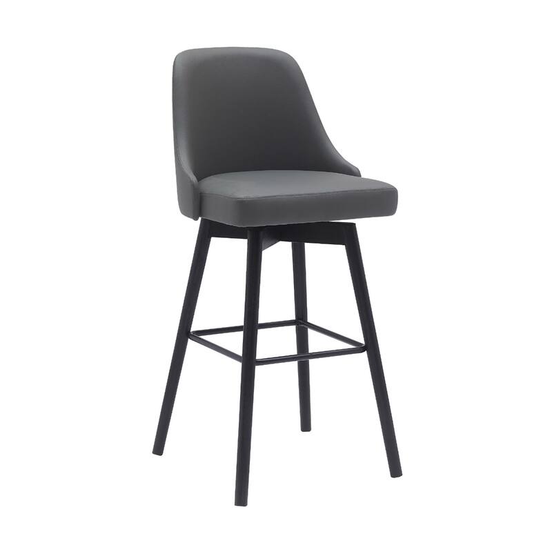 Faux Leather Swivel Bar Chair with Solid Wood Base and Footrest