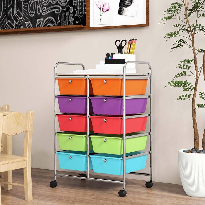 Costway 10-Drawer Storage Cart Utility Rolling Trolley Kitchen Office
