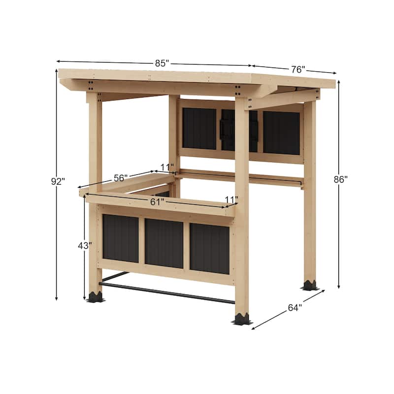 Cedar Wood Outdoor Bar Gazebo with PVC Roof, 85" x 76" Backyard Pavilion with TV Mount, Double Bar Counte