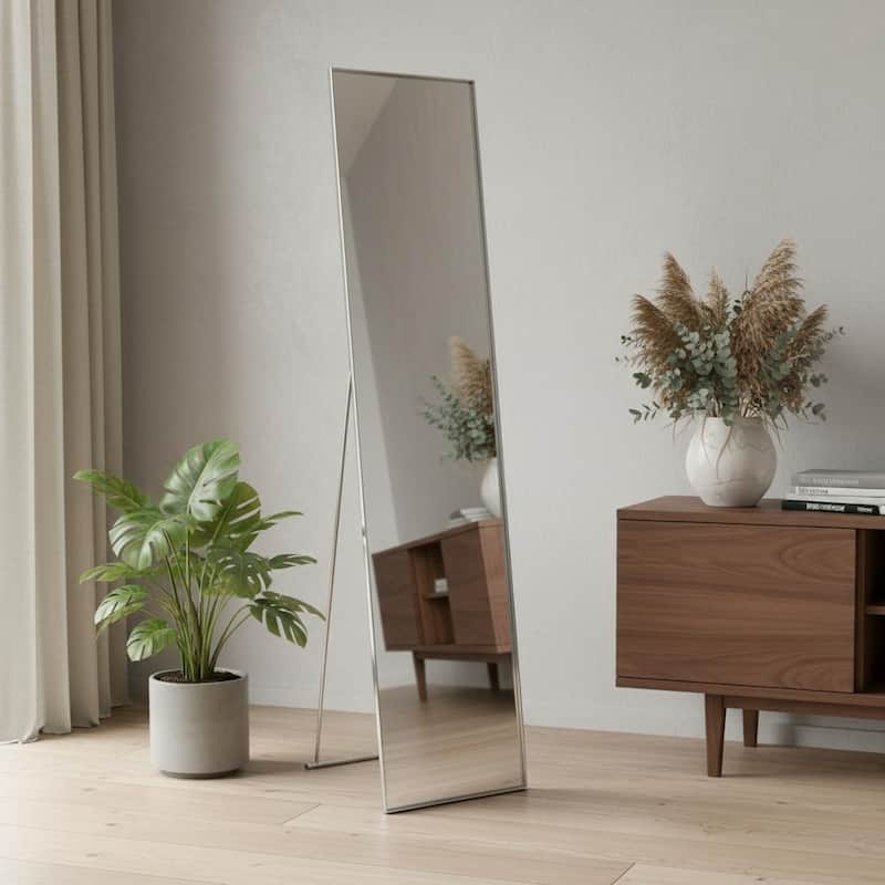 HomeRoots 59" Silver Metal Framed Cheval Standing Mirror - 13.13