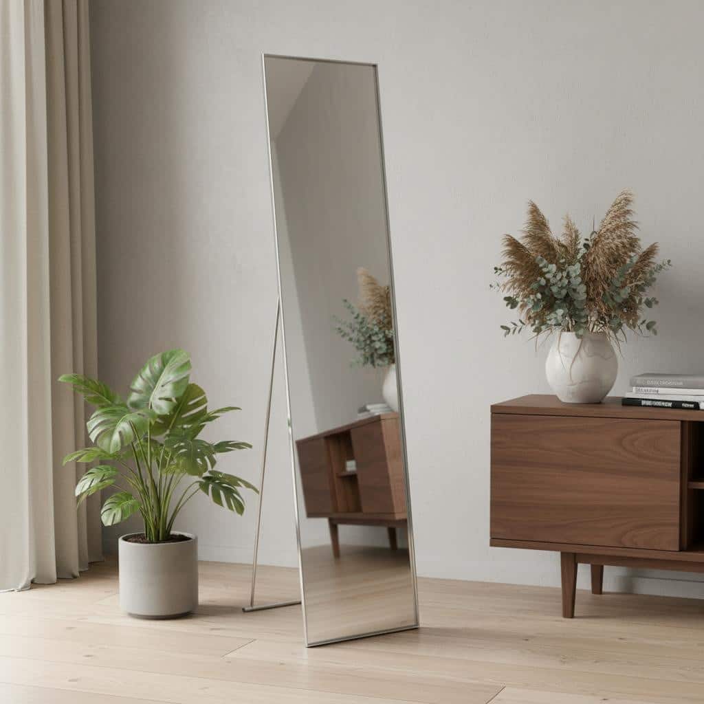 HomeRoots 59" Silver Metal Framed Cheval Standing Mirror - 13.13