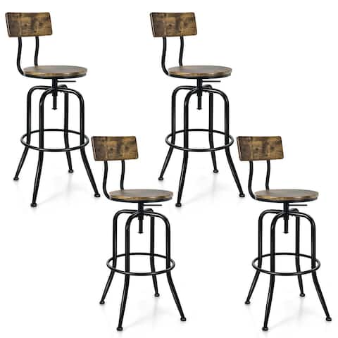 Gymax Set of 4 Industrial Bar Stool Adjustable Swivel Counter-Height