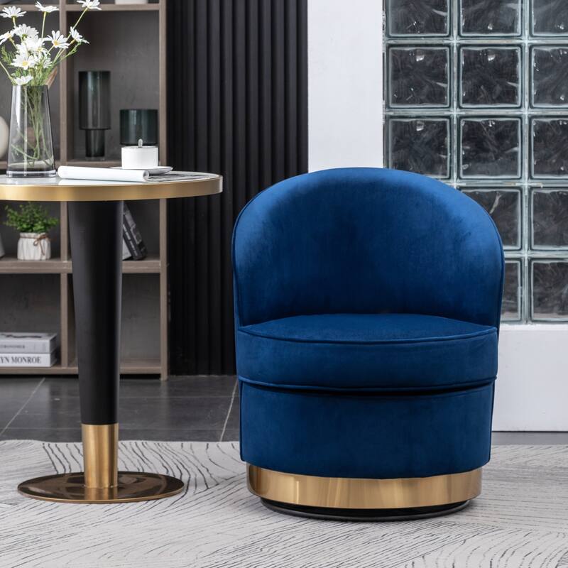 Blue Modern 22" Upholstered Velvet Accent Chair with Round Swivel Metal Base for Living Room