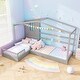 preview thumbnail 12 of 18, L-Shaped Double Twin House Platform Beds with Full-Length Guardrails and Decorative Window Grey