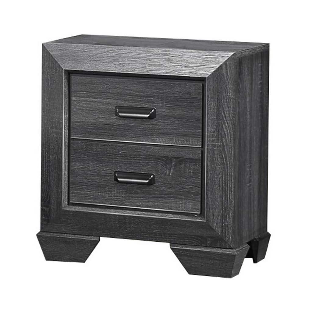 2 Drawer Wooden Nightstand with Raised Border and Cup Pulls, Dark Gray