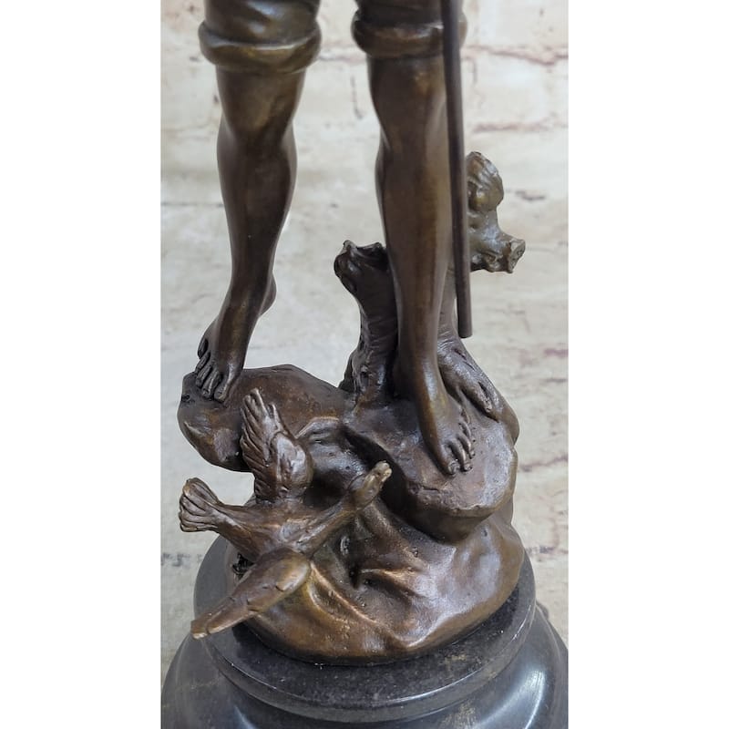 Signed Original Milo Boy Imitative Fishing With Duck Bronze Sculpture Statue Figurine Art