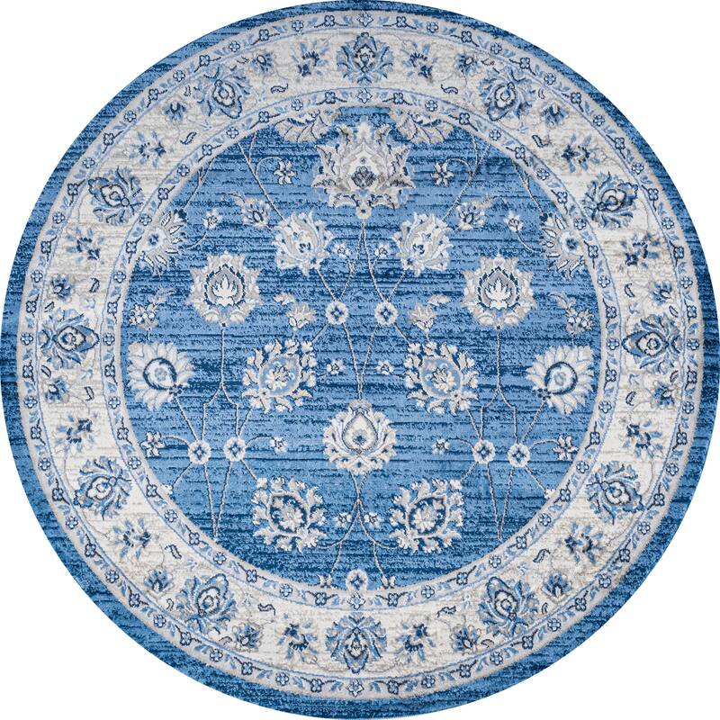 JONATHAN Y Traditional Persian Vintage Moroccan Area Rug - 5' Round - Blue/Cream