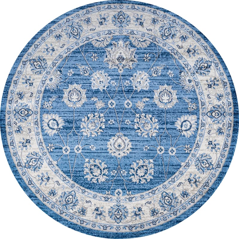 JONATHAN Y Traditional Persian Vintage Moroccan Area Rug - 6' Round - Blue/Cream