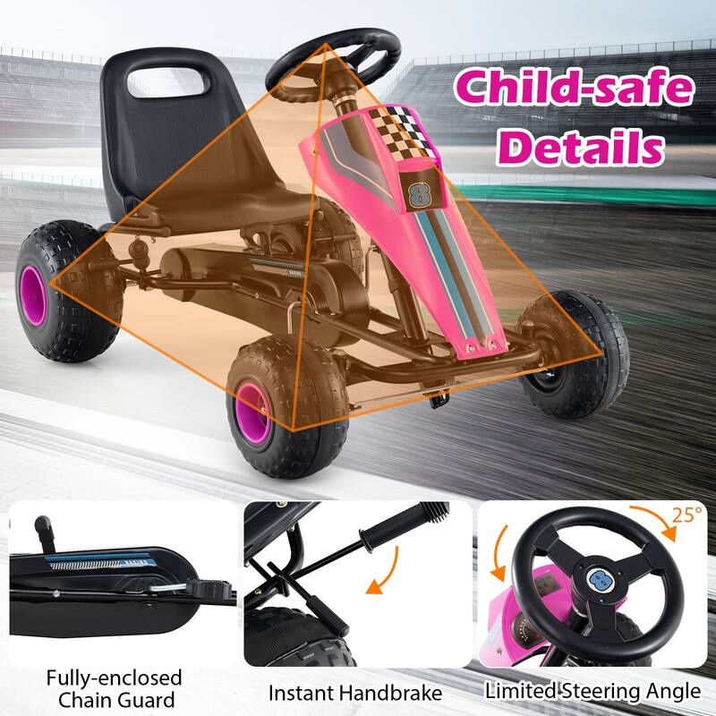 Gymax Pedal Go Kart for Kids 4-Wheel Ride On Toy w/ Steering Wheel &