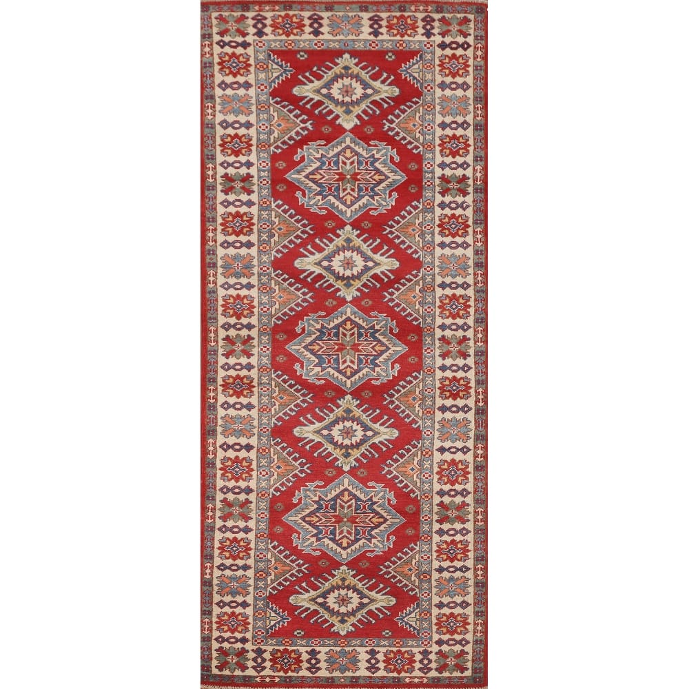 Red Kazak Runner Rug Handmade Wool Carpet - 2'8" x 7'10"