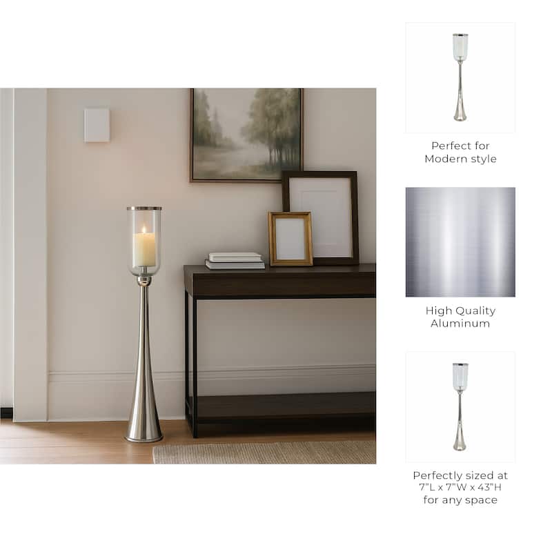 Modern Metal and Glass Floor Candle Stand for Pillar Candles