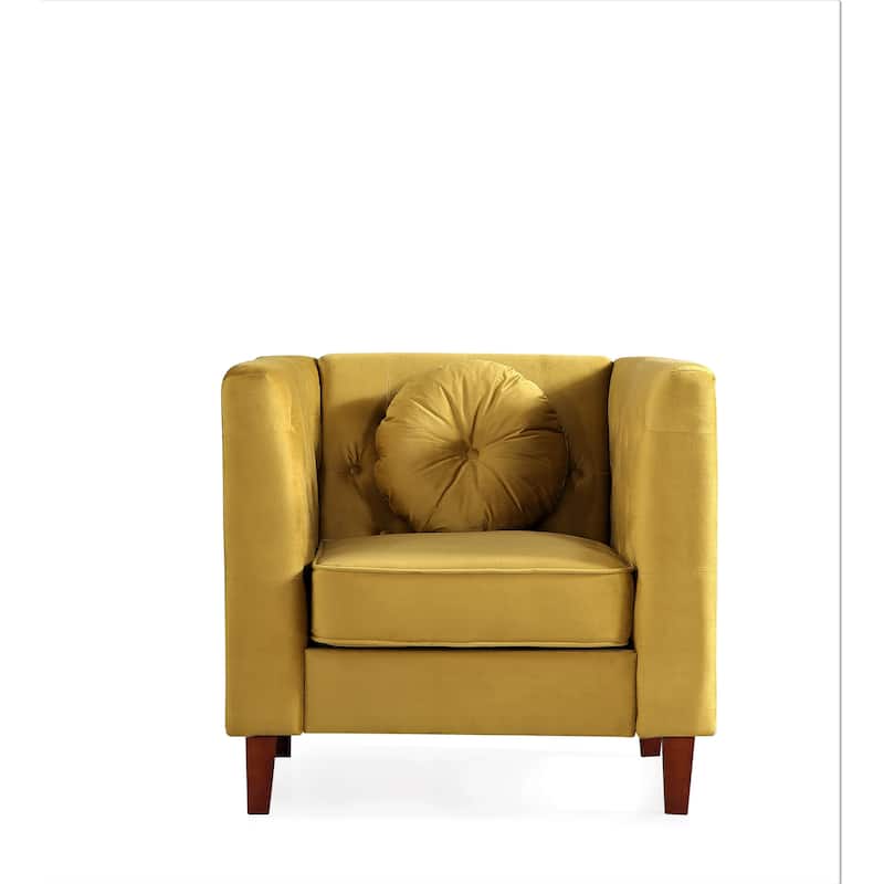 US PRIDE FURNITURE Velvet Classic Chesterfield Chair with Wood legs - Yellow Green