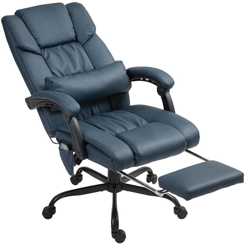 Adjustable Recliner Office Chair with Footrest Vibration Massage and High Back Swivel Wheels - 26" W x 29.5" D x 44"-48" H - Blue