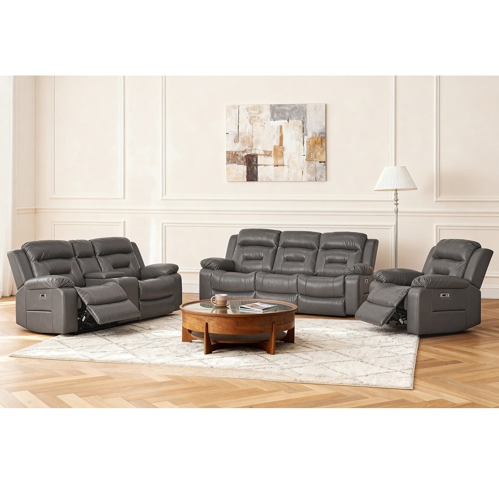 3-Piece Faux Leather Modular Design Power Recliner Sofa Set with USB & USB-C Charging