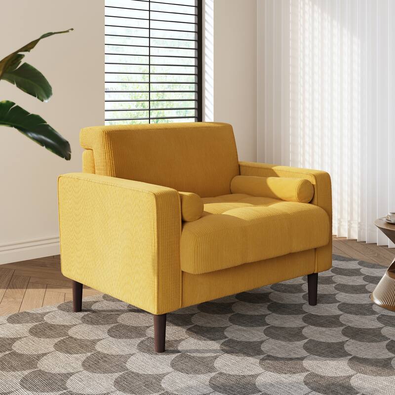 Modern Upholstered Corduroy Wide Armchair with Bolster Pillows