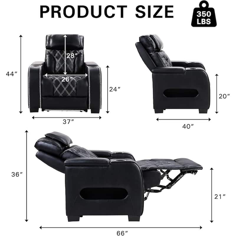 Power Recliner Chair with Adjustable Headrest, Breathable PU Leather Home Theater Seating with Ambient Lighting,Cup Holders