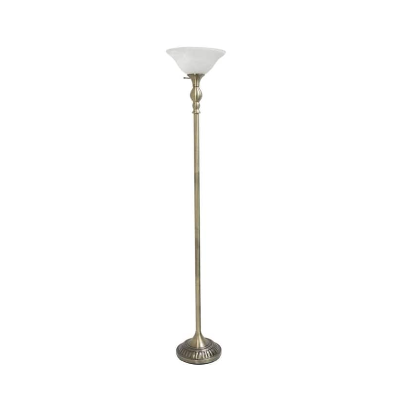 Classic 1 Light Torchiere Floor Lamp with Marbleized Glass Shade