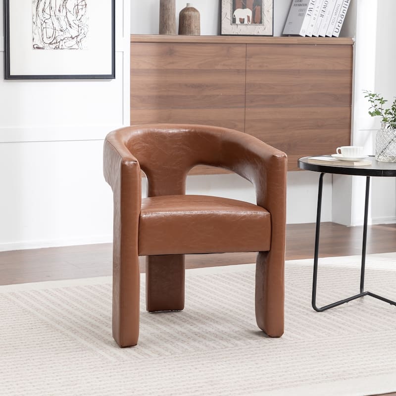 SEYNAR Modern Glam PU Leather Upholstered Dining Chair, Open-Back Accent Chair