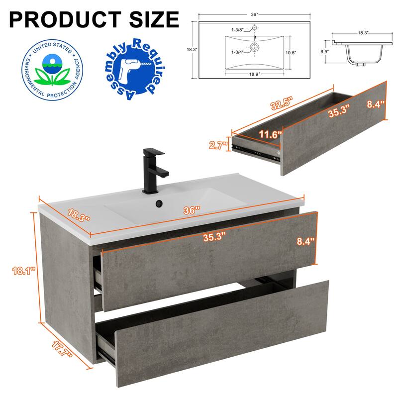 Wall Mounted Bathroom Vanity Sink Combo Cabinet Vanity Set