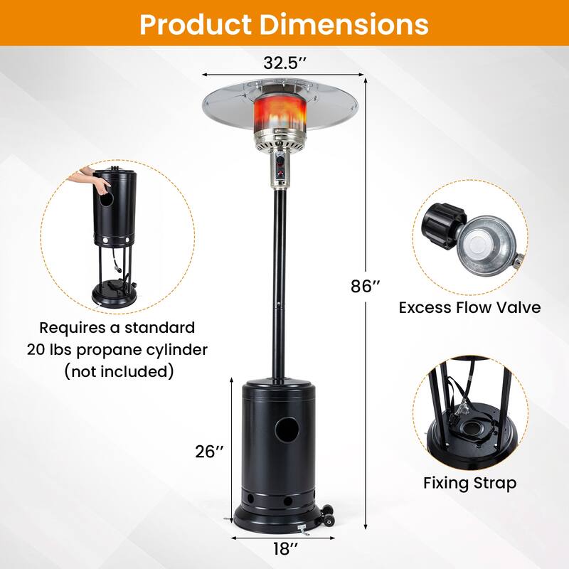 Gymax 50000 BTU Patio Propane Heater w/ Stainless Steel Burner & Safe