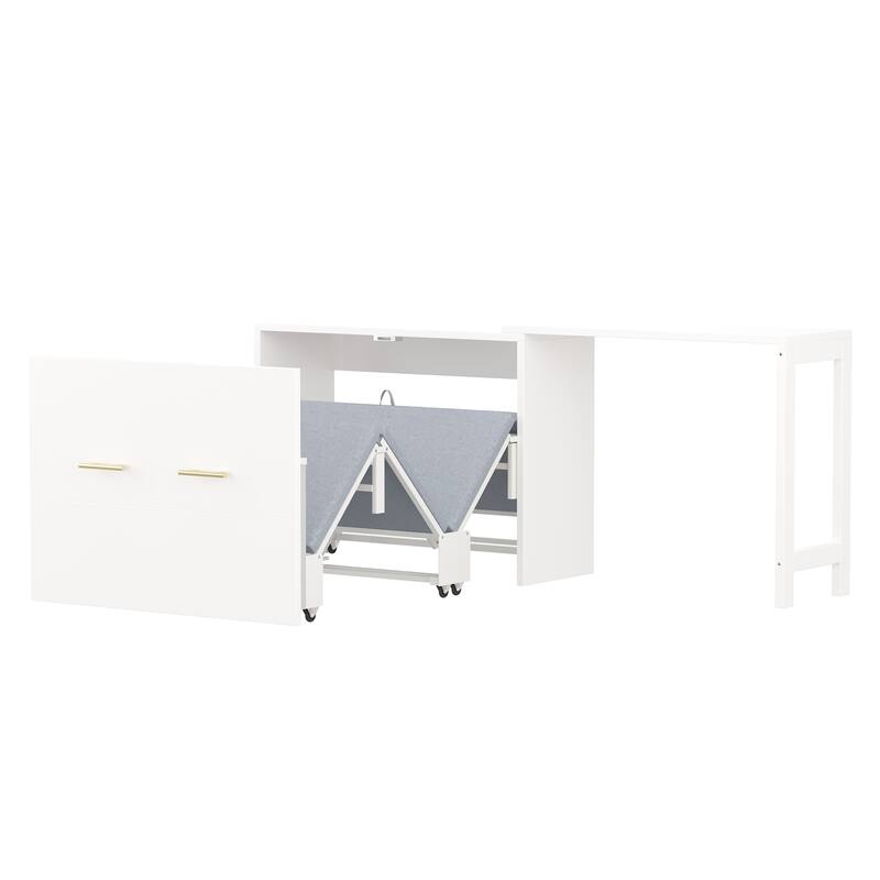 Twin Size Murphy Bed with Adjustable Position Desk,Foldable Cushion
