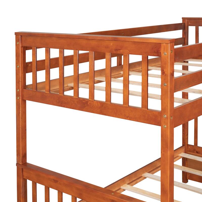 Solid Wood Twin-Over-Full Bunk Bed with 2 Storage Drawers and Ladder