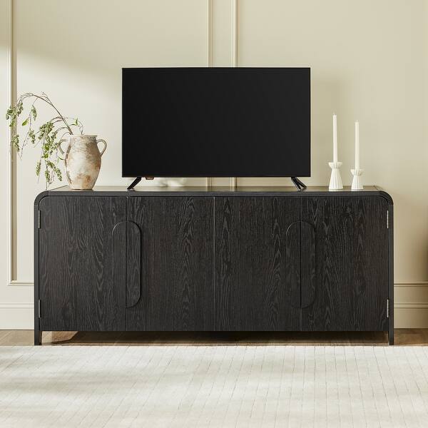 slide 2 of 30, Walker Edison Modern Curved 70-inch Buffet Sideboard and TV Stand Black