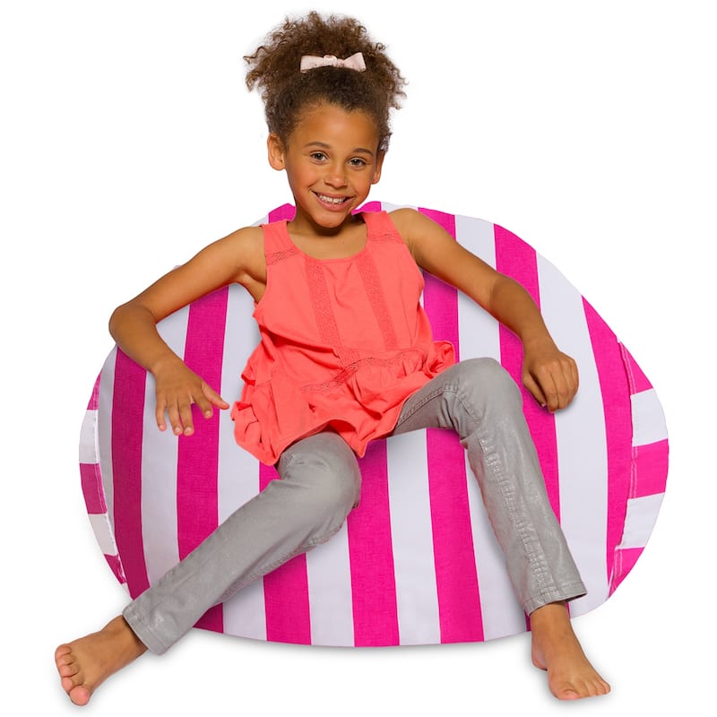 Kids Bean Bag Chair, Big Comfy Chair - Machine Washable Cover - 38 Inch Large - Canvas Stripes Pink and White