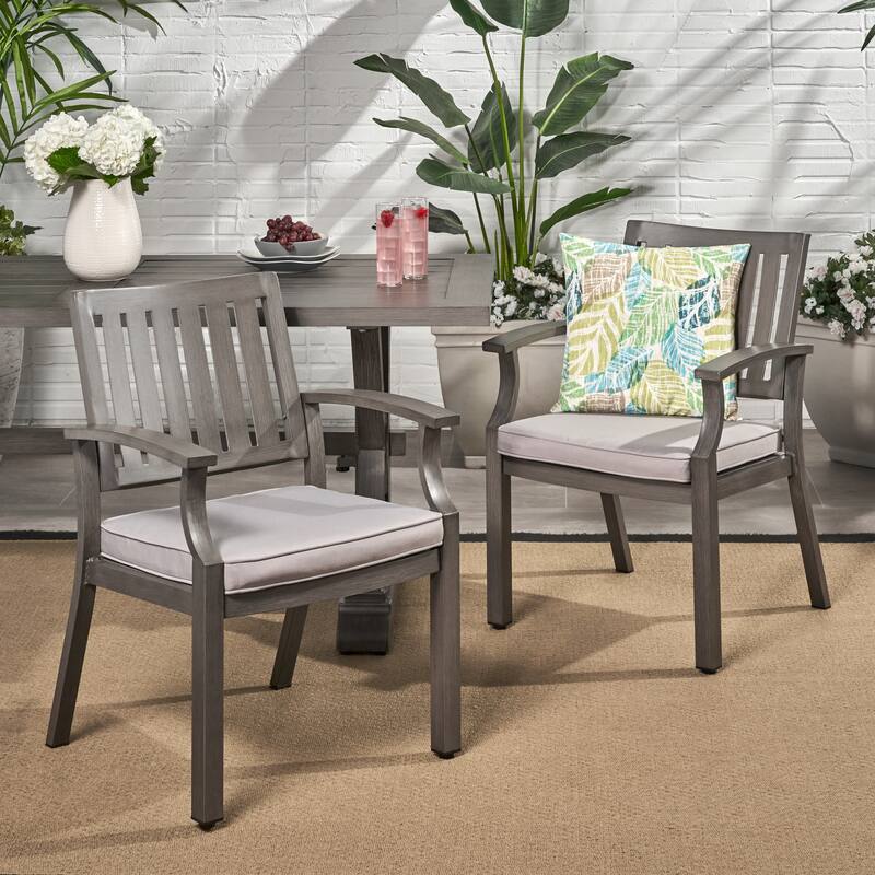 2 Piece Outdoor Dining Chair Set, All-Weather Aluminum Frame Patio Dining Chair Armchair with Cushion for Lawn Garden Backyard - Grey