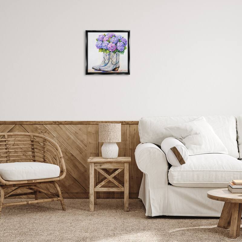 Stupell Hydrangea Filled Cowgirl Boots Framed Floater Canvas Wall Art Design By Amanda Greenwood