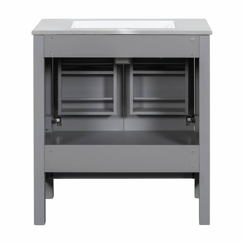 36"/30" Bathroom Vanity with Ceramic Sink, Soft-Close Doors, Double Storage Shelves & Divided Drawer