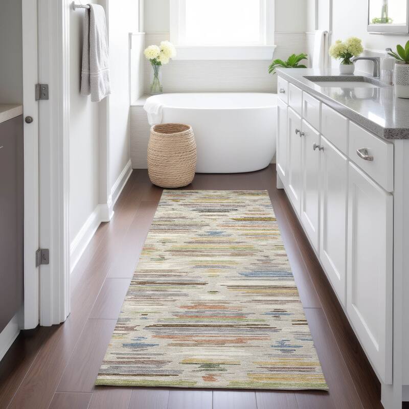 Machine Washable Indoor/ Outdoor Modern Trellis Chantille Rug