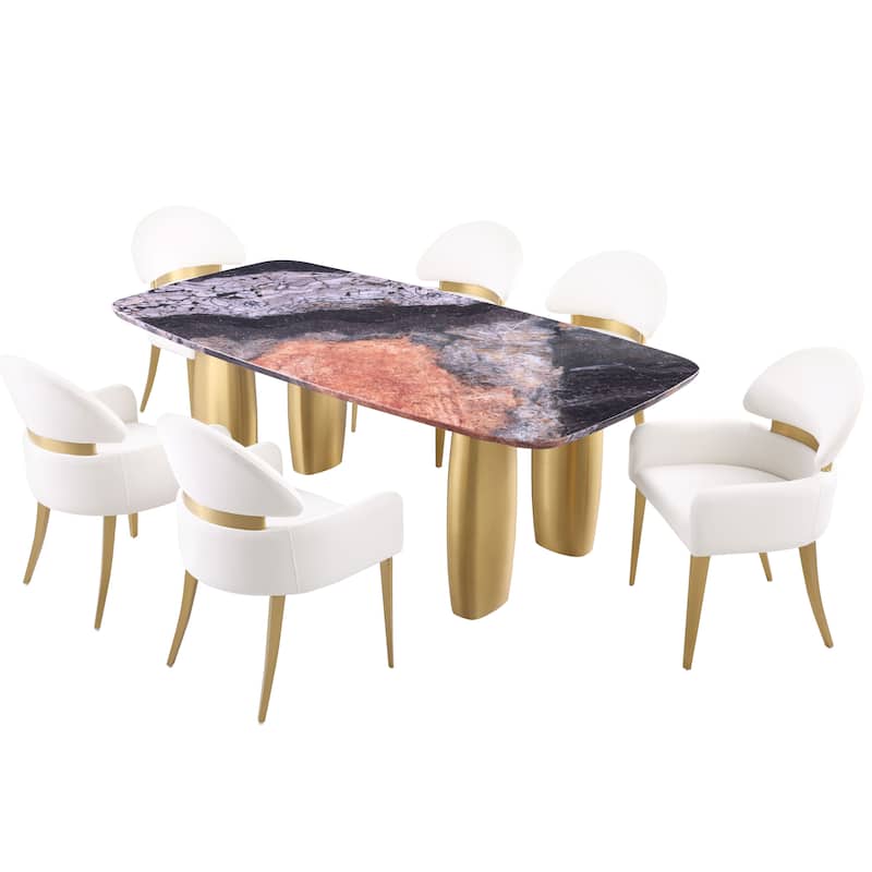 Furniture of America Luvien Modern 7-Piece Sintered Stone Top Dining Table Set