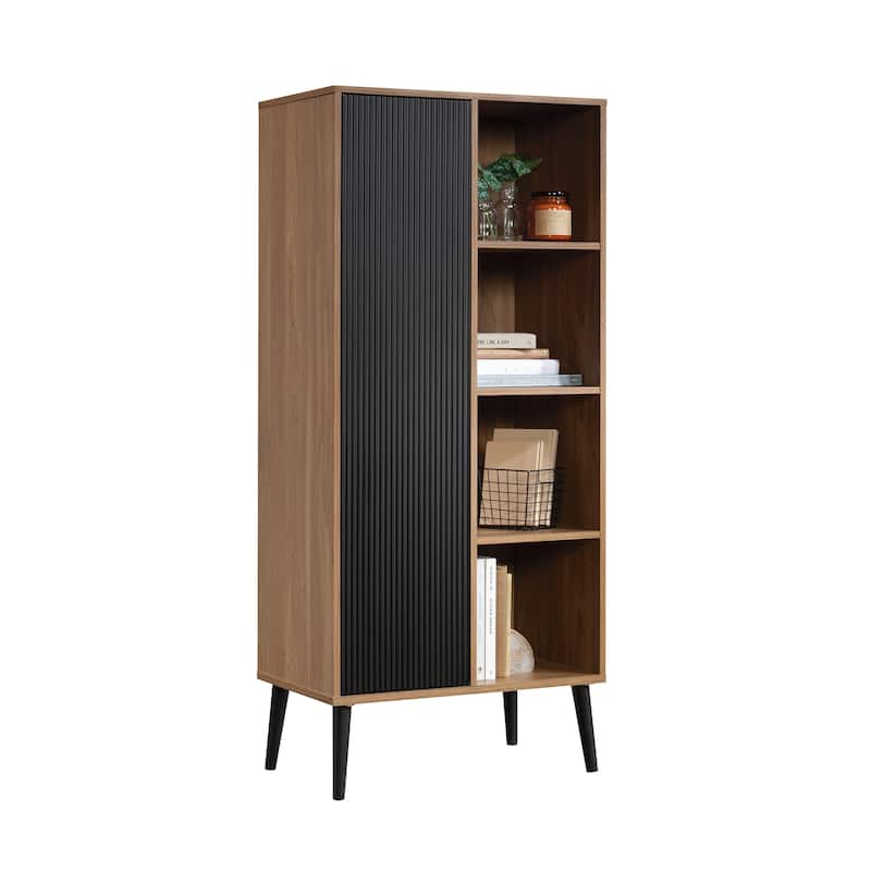 Wood Storage Cabinet with Adjustable Shelving, Natural Walnut - 25.98"W x 15.67"D x 58.19"H