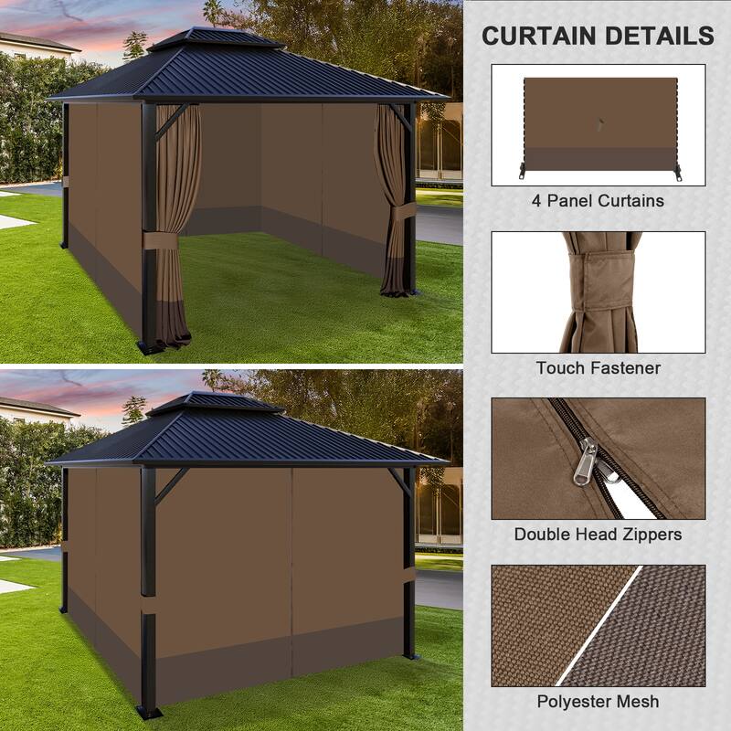 Aoodor Gazebo Curtain Replacement-Universal 4-Panel Sidewalls 10'x12', Curtain Only