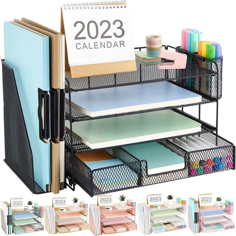 4 Tier Letter Tray Office Desk Organizers - 9.44"D x 13.38"W x 9.05"H - Black