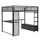 preview thumbnail 22 of 23, Full Size Gaming Loft Bed with Desk and LED Lights, Metal Loft Bed Frame w/ 3 Linen Storage Drawers, Open Wardrobe & Ladder