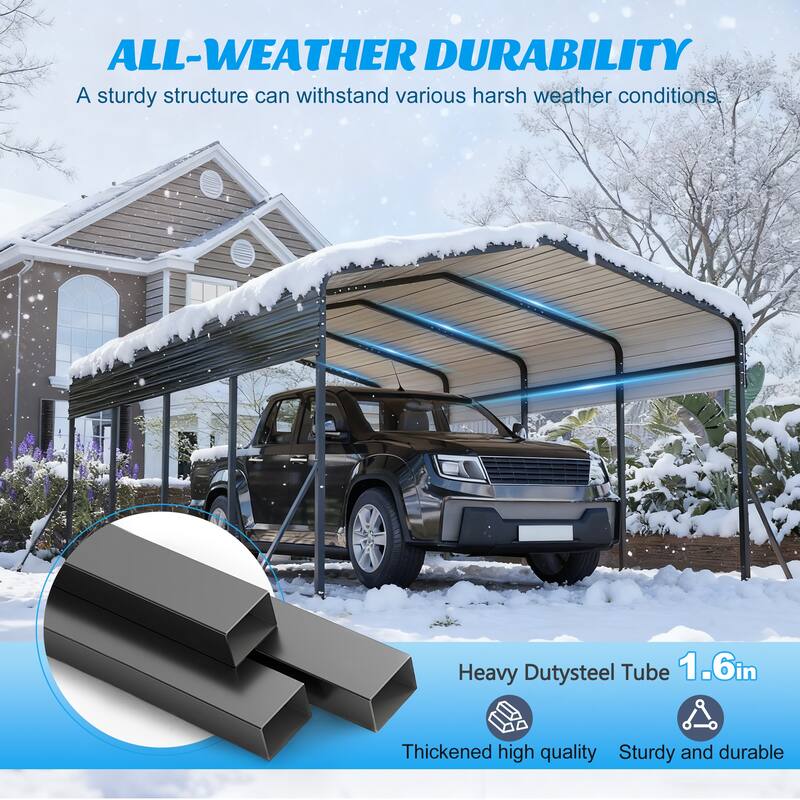 GDFStudio - Penman Heavy-duty Galvanized Steel Hardtop Carport with Upgraded Triangle Reinforced Frame for Outdoor Storage