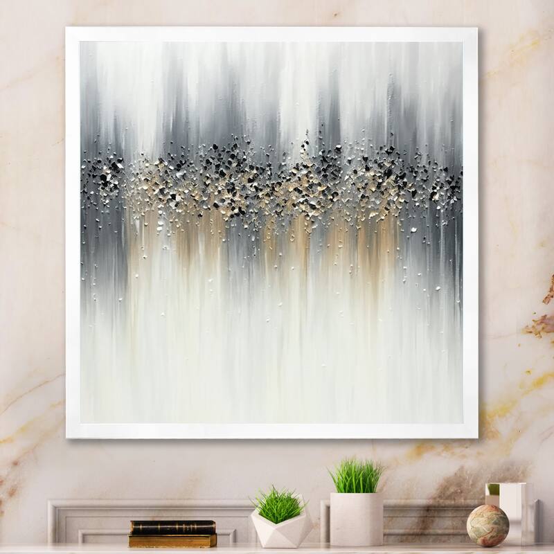 Designart " Gentle Gray Serenity" Abstract Painting Framed Canvas Prints - 36 in. wide x 36 in. high - White
