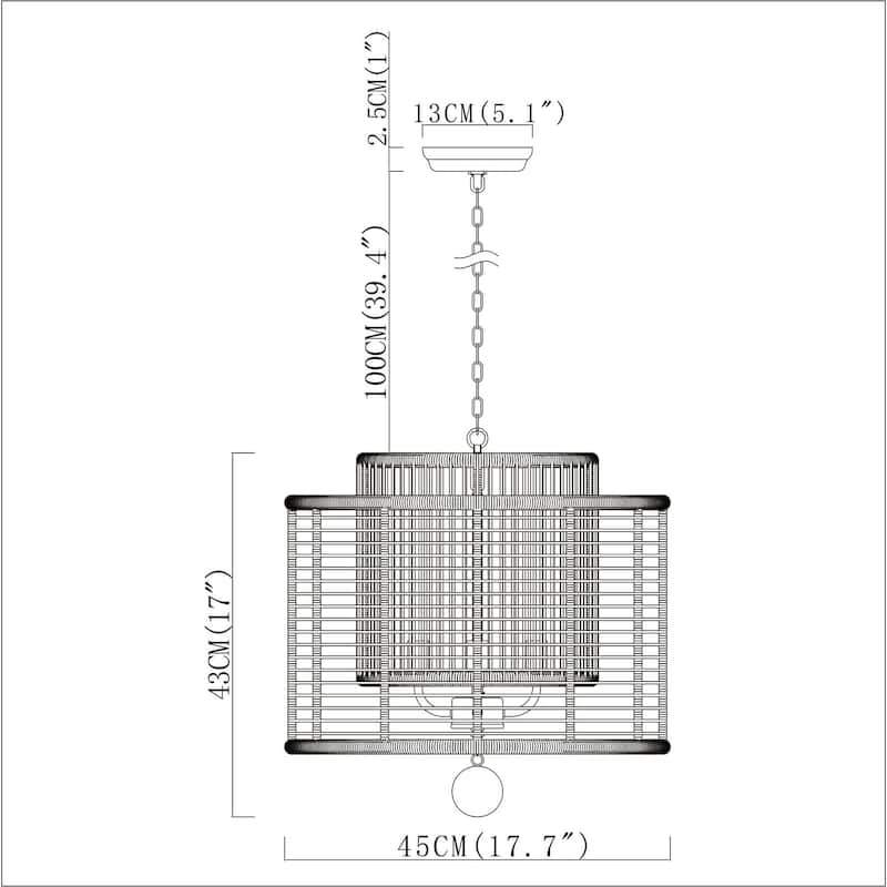 Nessale 18 Inch Jute Design Chandelier with 4 Light - N/A