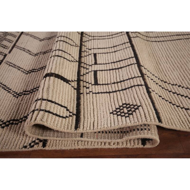 All-Over Ivory Moroccan Oriental Large Area Rug Handmade Wool Carpet - 9'10"x 14'4"