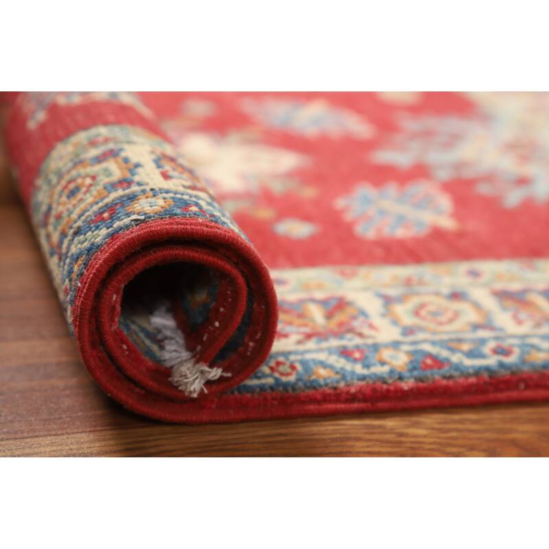 Hand Knotted Oriental 100% Wool Carpet Traditional Geometric Red Kazak Area Rug - 3' 0'' X 2' 0''