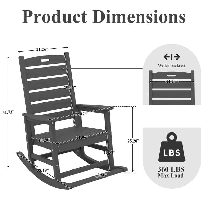 Wide Back PE Rocking Chair with Footrest – 30° Recline, Easy Assembly