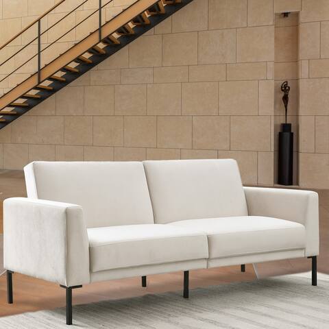 Velvet Upholstered Modern Convertible Folding Futon Sofa