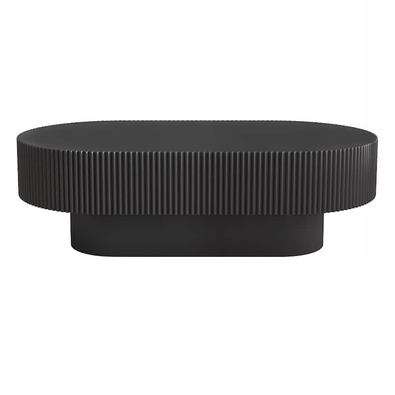 43.3"W Elegant Oval Coffee Table with 6.8"Thick Tabletop, Modern Cream Style Drum End Table, Minimalist Fluted Center Table