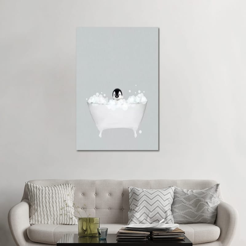 iCanvas "Penguin Blue Bath" by Leah Straatsma Canvas Print - 48x32x1.5