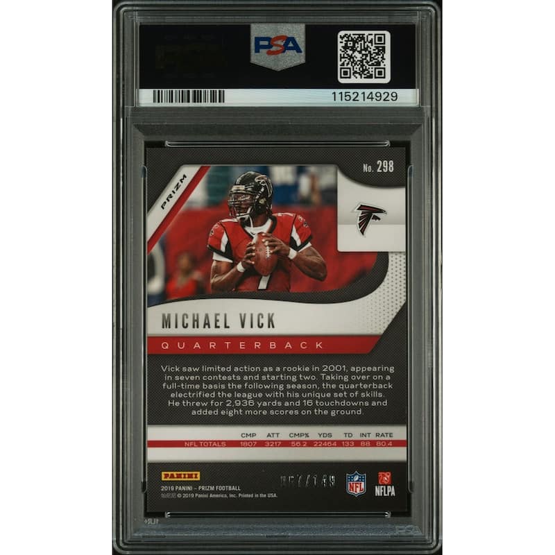 Michael Vick 2019 Panini Prizm Red Wave Signed Football Card #298 Auto Graded PSA 9 67/149 Cert # 115214929 - 8' x 11'
