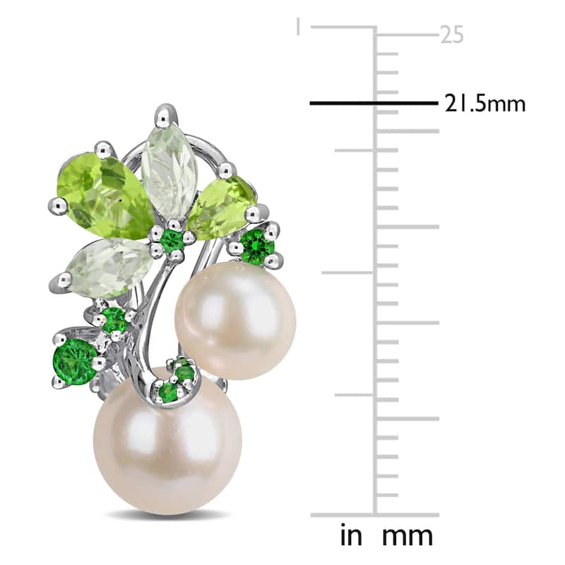 Miadora Cultured Freshwater Pearl and Gemstone Cluster Earrings Sterling Silver