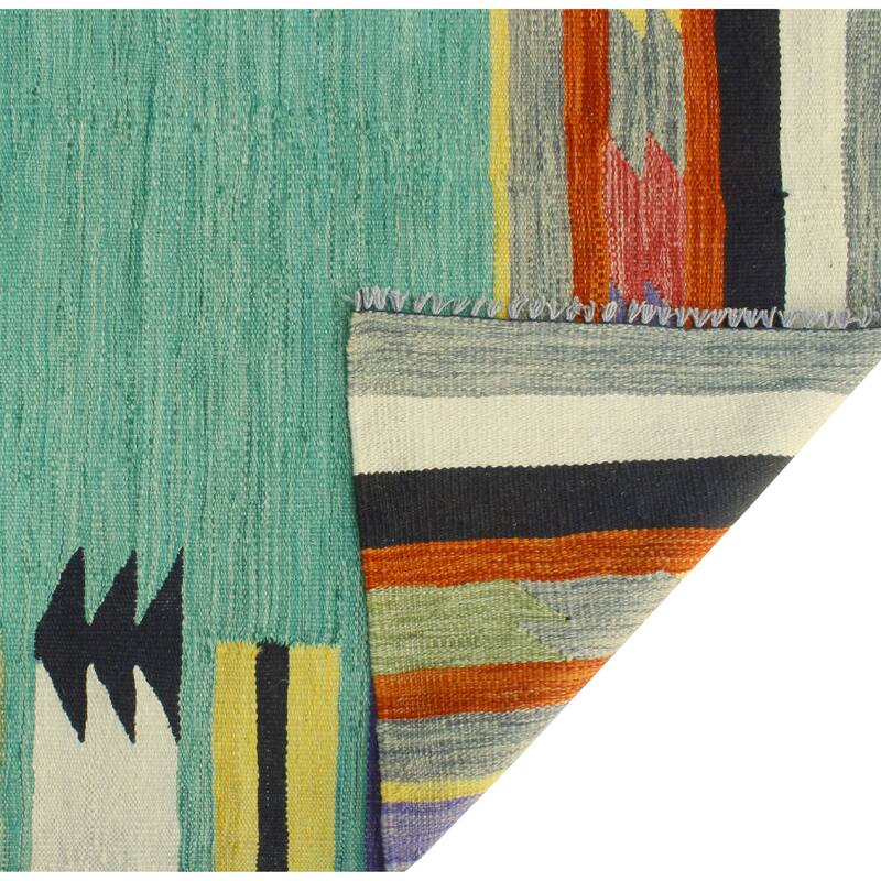 Modern Flatweave Raja Green/Black Rug - 5'9" x 7'11"