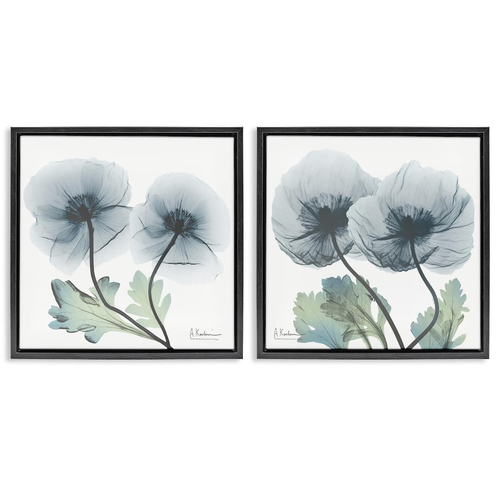 Stupell Luminous Sapphire Florals Framed Floater Canvas Wall Art Design By Albert Koetsier (Set of 2)